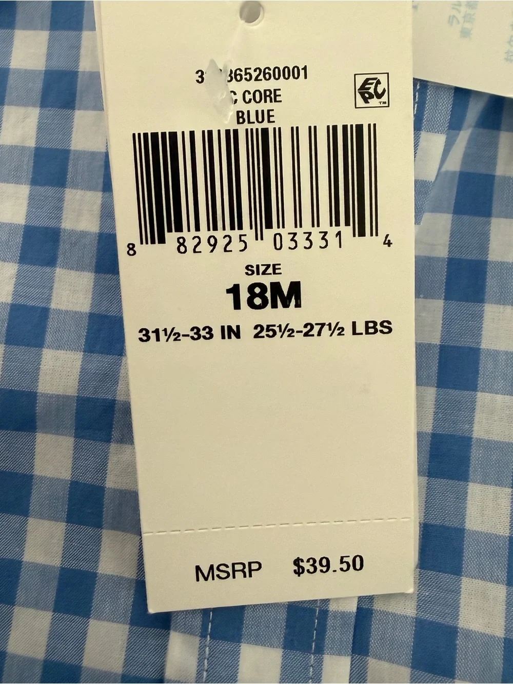 Ralph Lauren Baby Boys 18M Blue Gingham Button Down Shirt NWT Natural Stretch*O